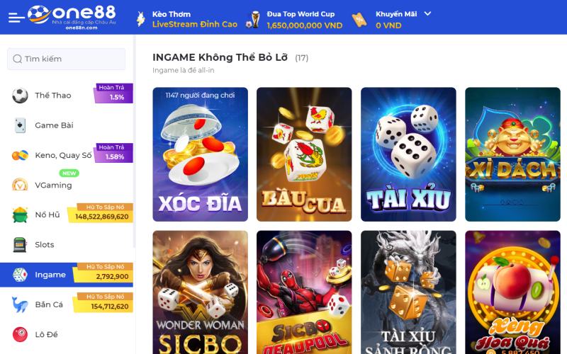 Giao diện Ingames One88